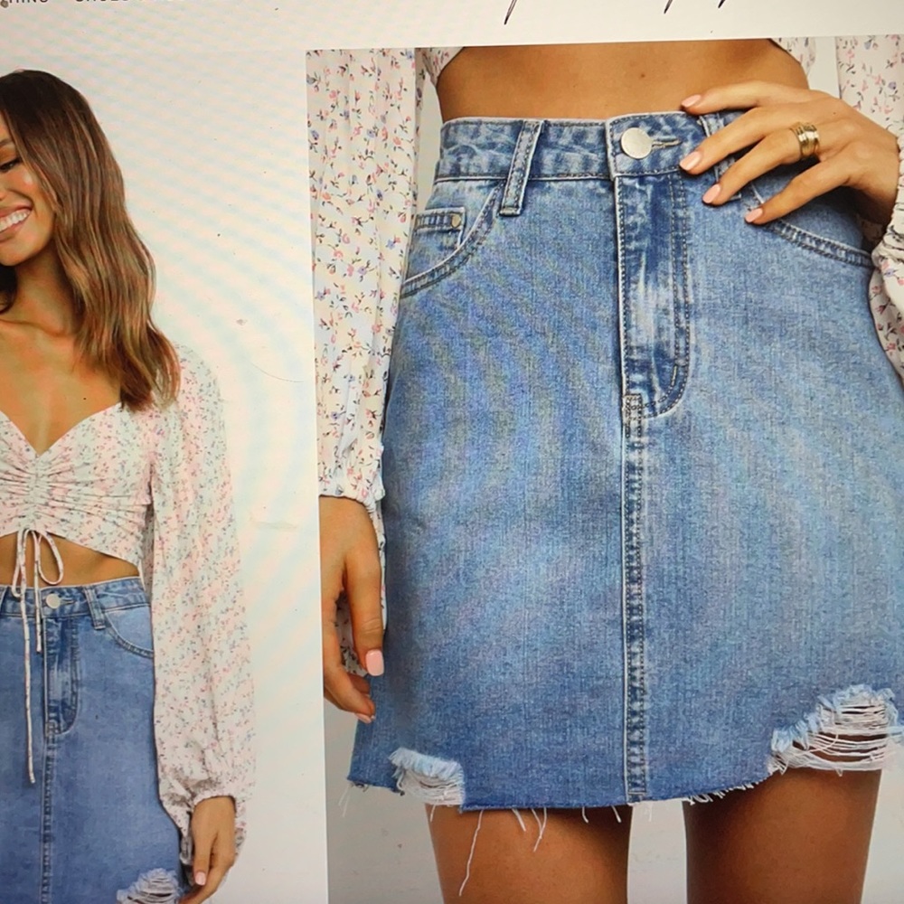 petal and pup doja distressed women’s denim light wash mini skirt - Picture 1 of 5